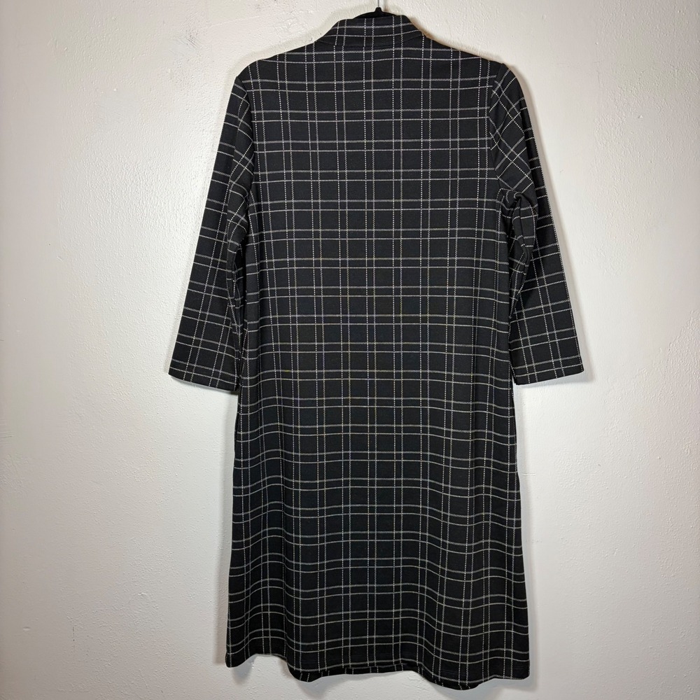 J.McLaughlin Women Black White Windowpane Plaid Gold Button Mock Neck Dress S - Picture 2 of 9